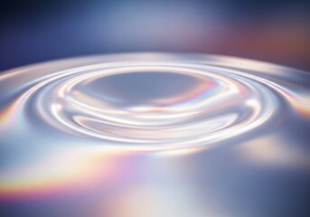 Ethereal liquid surface with iridescent reflections creating hypnotic circular wave patterns glistening and radiating