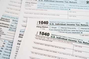 Tax form 1040 U.S. Individual Income Tax Return, business finance concept.