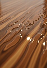 Liquid Reflections on Wooden Surface: Abstract Patterns and Light Play with Deep Tones