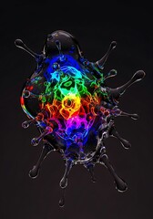 Luminous amorphous entity displaying spectral color shifts on dark background for innovative visualization