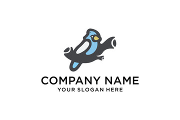 blue bird perched on a branch logo vector 