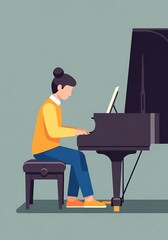 Person Playing Piano with Simple Design and Minimalist Background Concept