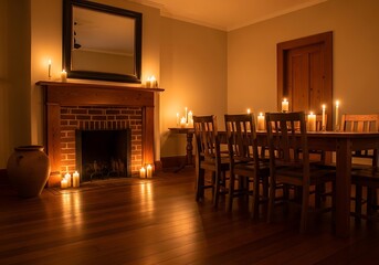 Serene candlelit dining room evokes warmth and elegant celebration