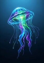 Vibrant and bioluminescent jellyfish gracefully drifting in deep ocean