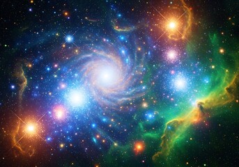 Vibrant galactic panorama with a swirling nebula and bright cosmic lights