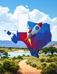 Texas map with rockets, landscape
