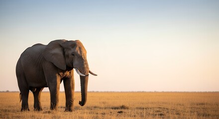 Obraz premium Majestic African Elephant Standing in a Golden Savanna at Sunset