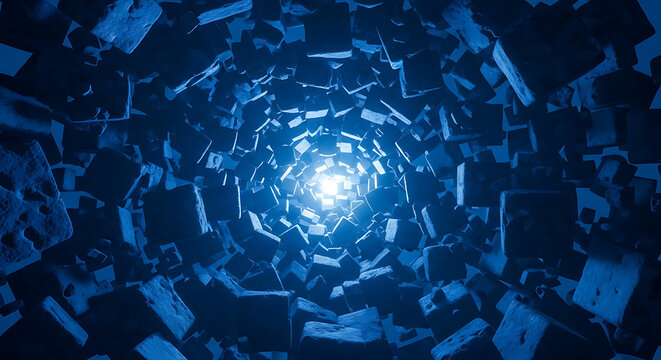 Abstract Blue Tunnel, Light at End, Data Stream, Technology