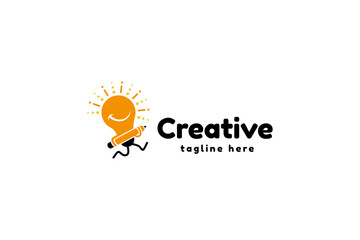 Creative idea bulb logo design vector with pencil combination style concept