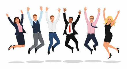 Jumping business people. Large group of jumping business people vector isolated on white background.