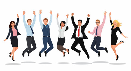 Jumping business people. Large group of jumping business people vector isolated on white background.