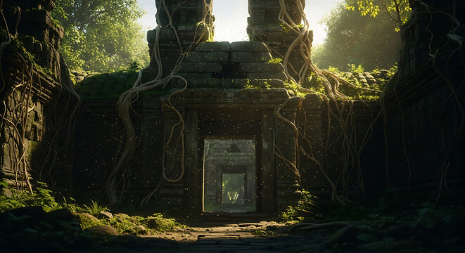 Ancient Temple Ruins, Jungle Landscape Lost Civilization, Exploration