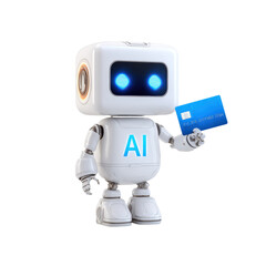 Cute AI Robot Holding Card on Transparent Background