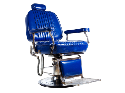 Vintage blue barber chair classic styling retro design, Isolated On Transparent Background, Png