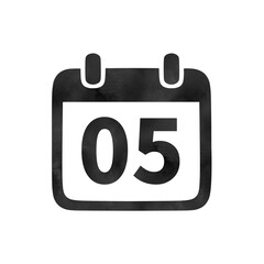 Hand-drawn black silhouette calendar icon with watercolor texture showing the number 05. Perfect for monthly schedules, event planning, and digital calendars.