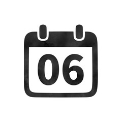 Hand-drawn black silhouette calendar icon with watercolor texture showing the number 06. Perfect for monthly schedules, event planning, and digital calendars.
