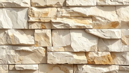 Textured Beige Stone Wall with Rectangular Blocks in Staggered Pattern Under Natural Lighting