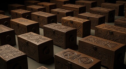 Ancient Carved Wooden Chests Collection