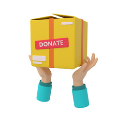 Hands Holding Yellow Donation Box With Donate Sign on Transparent Background Concept of Charitable Giving Helping Others Rendering
