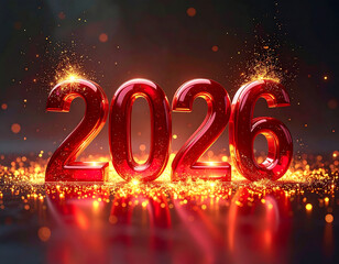 Happy New Year 2026 Celebration with Sparkles and Lights.