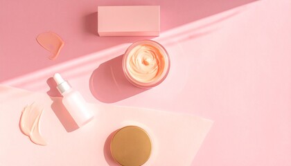 Pink roses, soap and beauty candles in white containers look fresh.