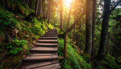 Hiking steps in the forest