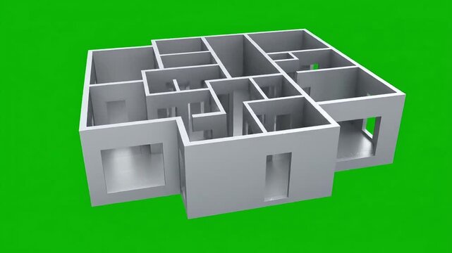 Architectural blueprint of a modern house design on a green screen background