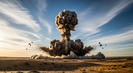 Nuclear Explosion, Atomic Bomb, Mushroom Cloud, Desert Landscape