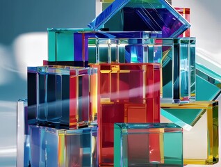 Stack of colorful, translucent glass cubes - Powered by Adobe