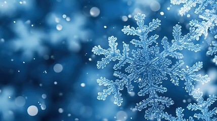 Fototapeta premium Close - up of Delicate Snowflakes on a Blurred Blue Background