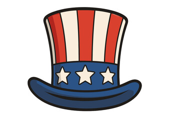 Uncle Sam hat vector icon. American patriotic symbol for 4th of July celebration. USA flag top hat with stars and stripes. Independence Day and national holiday graphic element.