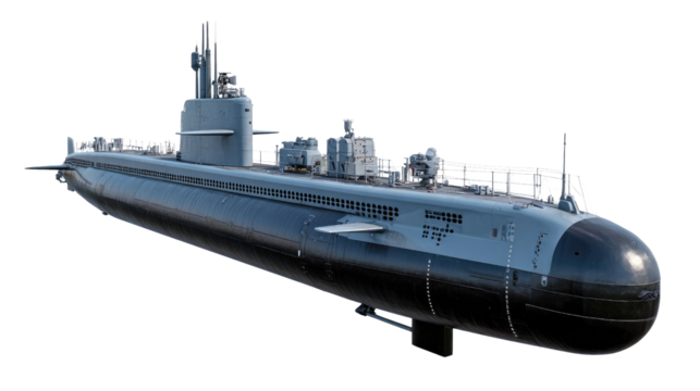 Stealthy Sea Vessel: A detailed depiction of a state-of-the-art submarine, showcasing its intricate design and powerful presence within the vastness of the ocean, Ready for underwater adventures