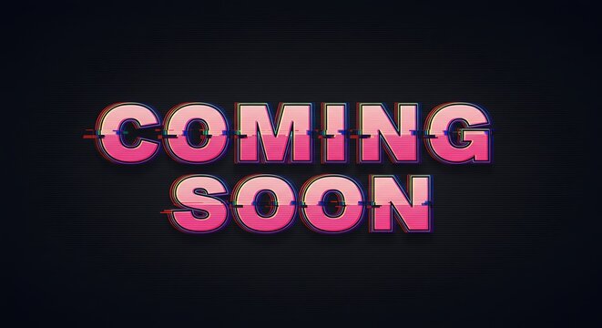 Retro coming soon announcement with glitch effect typography illustration
