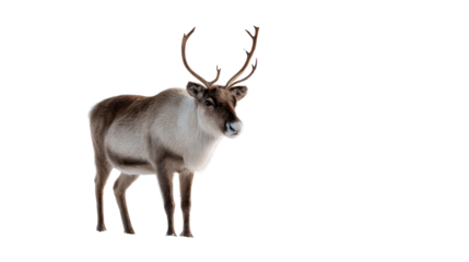 Regal Reindeer Portrait: A majestic reindeer, with its impressive antlers, stands poised against a backdrop, epitomizing the spirit of the wild.