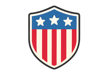 American flag shield vector icon. USA patriotic badge with stars and stripes. National security emblem or military sticker. United States of America national symbol flat cartoon illustration.