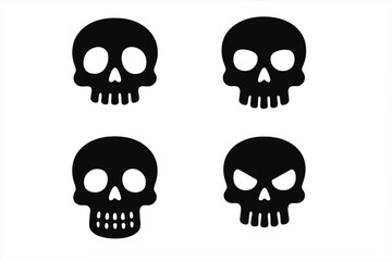 Fototapeta premium Set of skull icons. Simple black silhouette collection. Vector illustration of spooky heads for Halloween. Symbol of death, danger, poison, pirate. Cartoon graphic element. Dead skeleton.