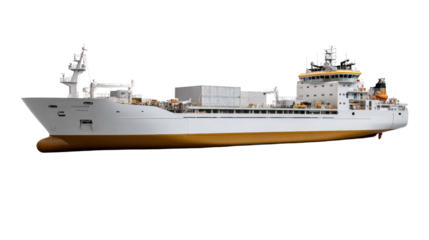 Seafaring Vessel's Architectural Elegance: A large commercial vessel, navigating the open water with purposeful elegance, stands as a symbol of maritime trade and global transport.