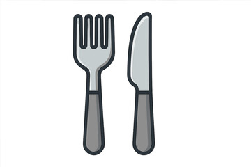 Fototapeta premium Cartoon vector illustration of fork and knife kitchen utensils. Flat isolated cutlery set, metallic silverware icon, restaurant eating tools, dining equipment, tableware symbol, clean minimal design