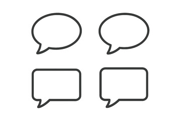 Fototapeta premium Speech bubble icon set, flat cartoon vector shapes for dialogue, chat, text box, comic, message design, four outline symbols, transparent background, minimal clean communication elements