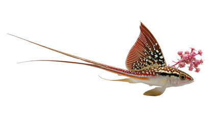 Flying Fish in flight: A majestic flying fish, displaying its vibrant and unique fins, soars gracefully. Captured in exquisite detail, and showcasing nature's artistry and the wonder of aquatic life.