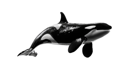 Oceanic Majesty: A photorealistic representation of a sleek orca gracefully swims in the depths, with striking black and white contrasts, embodying power, beauty, and mystery.