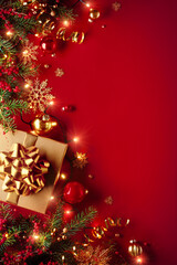 Festive Christmas scene with gold gift box
