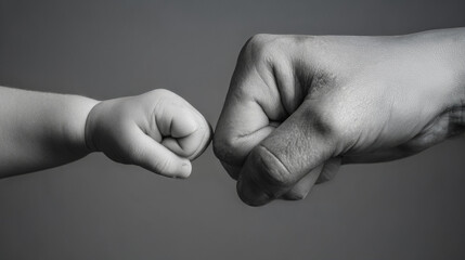 Baby and adult fist bump showing connection and trust.
