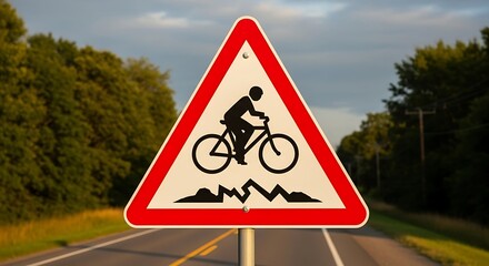 Warning sign alerting cyclists to a bumpy road ahead illustrating potential hazards for riders ahead