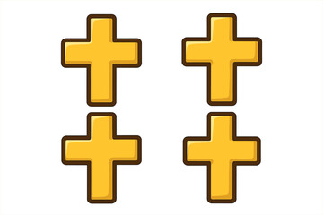 Obraz premium Christian cross symbol set. Golden cartoon vector icons of faith, hope, and religion. Holy crucifix illustration for church, God, Jesus, and Easter concepts. Spiritual design.
