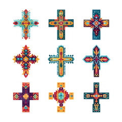 Obraz premium Set of diverse cross shapes in a clean silhouette style isolated on a white background isolated on white background