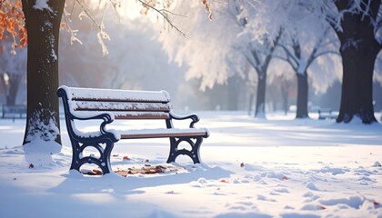 Snowy bench serene winter