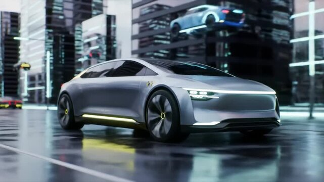 Futuristic Electric Vehicle A glimpse into the future of transportation. Sleek design and innovative technology in an urban setting, highlighting sustainable mobility