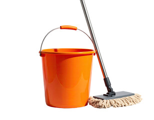 Orange cleaning bucket and mop
