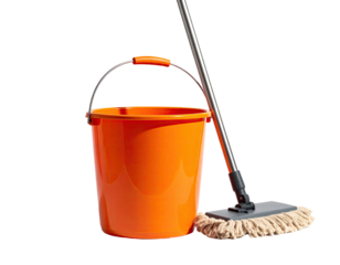 Orange cleaning bucket and mop